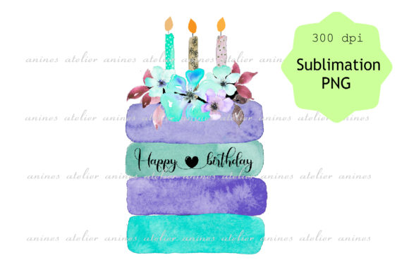 Blue Happy Birthday Cake for Sublimation & Crafts